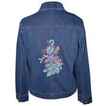 Load image into Gallery viewer, Peacock Embroidered Blue Denim Jacket LG