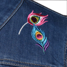 Load image into Gallery viewer, Peacock Embroidered Blue Denim Jacket LG
