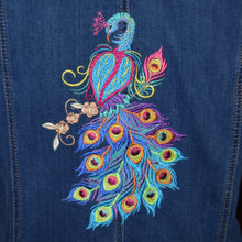 Load image into Gallery viewer, Peacock Embroidered Blue Denim Jacket LG
