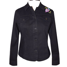 Load image into Gallery viewer, Embroidered Peacock Floral Black Denim Jacket M