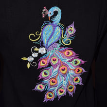 Load image into Gallery viewer, Embroidered Peacock Floral Black Denim Jacket M