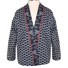 Load image into Gallery viewer, Japanese Deep Indigo Cotton Kimono Jacket with Contrast Neckband and Horn Button