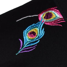 Load image into Gallery viewer, Peacock with Floral Embroidery Black Denim Jacket Med
