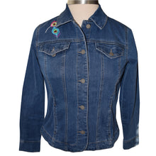 Load image into Gallery viewer, Peacock Embroidered Blue Denim Stretch Jacket S