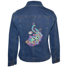 Load image into Gallery viewer, Peacock Embroidered Blue Denim Stretch Jacket S