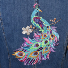 Load image into Gallery viewer, Peacock Embroidered Blue Denim Stretch Jacket S