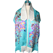 Load image into Gallery viewer, Wisteria Turquoise Hand Painted Jacquard Silk Tallit Prayer Shawl