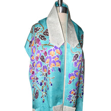 Load image into Gallery viewer, Wisteria Turquoise Hand Painted Jacquard Silk Tallit Prayer Shawl
