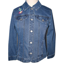 Load image into Gallery viewer, Embroidered Peacock Lyon Blue Denim Jacket M
