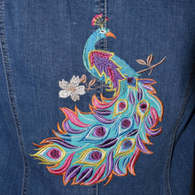 Load image into Gallery viewer, Peacock Embroidery Blue Denim Stretch Jacket SM
