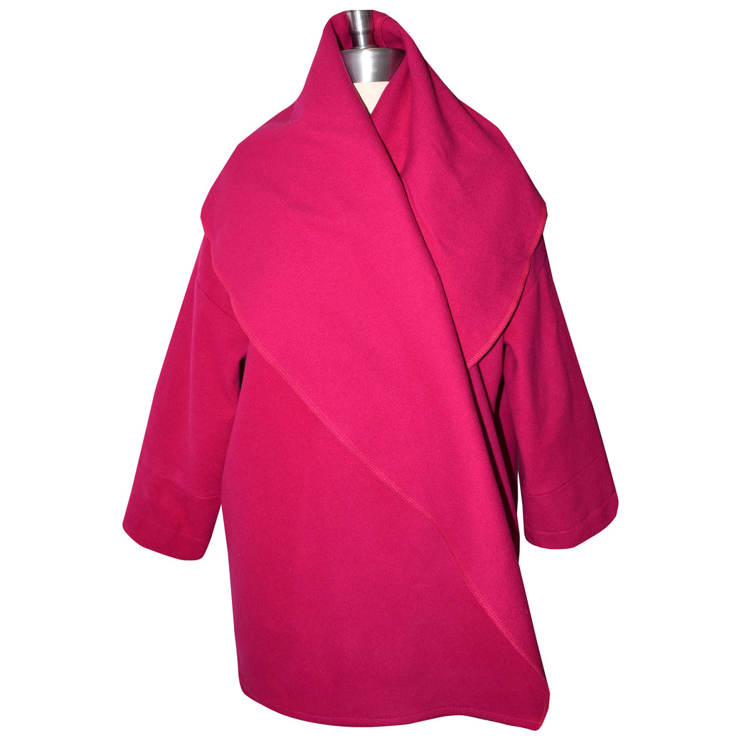 Luxurious Soft Italian Fuschia Cashmere Blend Wrap Coat with Roll Collar