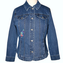 Load image into Gallery viewer, Fashionable Embroidered Peacock with Floral Blue Denim Jacket LG