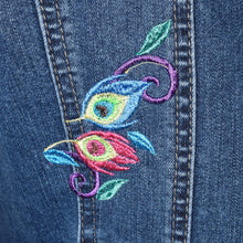 Load image into Gallery viewer, Fashionable Embroidered Peacock with Floral Blue Denim Jacket LG