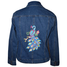 Load image into Gallery viewer, Embroidered Peacock Blue Denim Jacket M