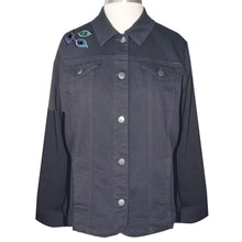 Load image into Gallery viewer, Fashionable Black Stretch Denim Embroidered Peacock Jacket XXL
