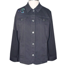Load image into Gallery viewer, Fashionable Black Stretch Denim Embroidered Peacock Jacket XXL