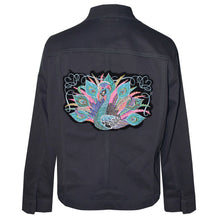 Load image into Gallery viewer, Fashionable Black Stretch Denim Embroidered Peacock Jacket XXL