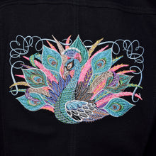 Load image into Gallery viewer, Fashionable Black Stretch Denim Embroidered Peacock Jacket XXL
