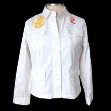 Load image into Gallery viewer, Embroidered Oriental Motif White Denim Jacket LG