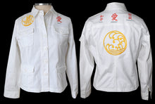 Load image into Gallery viewer, Embroidered Oriental Motif White Denim Jacket LG