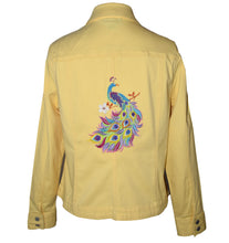 Load image into Gallery viewer, Embroidered Peacock Yellow Denim Jacket XL