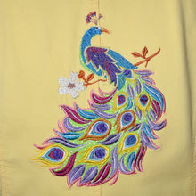 Load image into Gallery viewer, Embroidered Peacock Yellow Denim Jacket XL