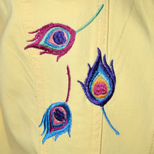 Load image into Gallery viewer, Embroidered Peacock Yellow Denim Jacket XL