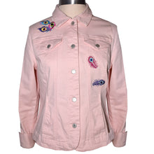 Load image into Gallery viewer, Colorful Embroidered Peacock Pink Denim Jeans Jacket LG
