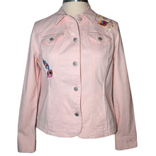 Load image into Gallery viewer, Embroidered Peacock Pink Denim Jacket M
