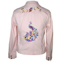 Load image into Gallery viewer, Embroidered Peacock Pink Denim Jacket M