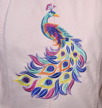 Load image into Gallery viewer, Embroidered Peacock Pink Denim Jacket M