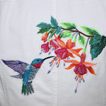 Load image into Gallery viewer, Embroidered Hummingbird White Denim Jacket LG