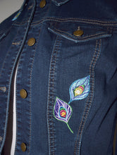 Load image into Gallery viewer, Peacock Embroidered Blue Denim Jacket MED