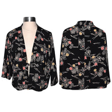 Load image into Gallery viewer, Unique Japanese Black Print Silk Crepe Kimono Style Jacket