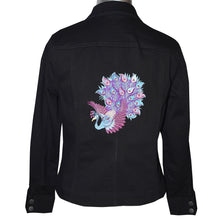 Load image into Gallery viewer, Embroidered Vertical Peacock Black Denim Jacket LG