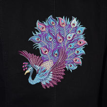 Load image into Gallery viewer, Embroidered Vertical Peacock Black Denim Jacket LG