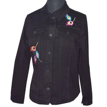 Load image into Gallery viewer, Embroidered Peacock Black Denim Jacket SM
