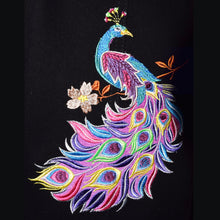 Load image into Gallery viewer, Embroidered Peacock Black Denim Jacket SM