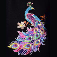 Load image into Gallery viewer, Peacock Embroidered Black Denim Stretch Jeans Jacket XL