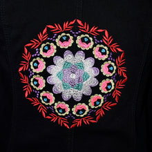 Load image into Gallery viewer, Embroidered Kaleidoscope Black Denim Jacket MED