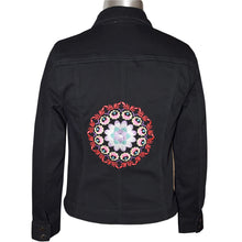 Load image into Gallery viewer, Embroidered Kaleidoscope Black Denim Jacket MED
