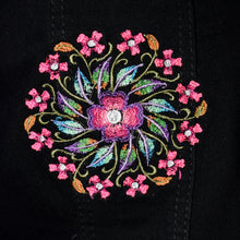 Load image into Gallery viewer, Embroidered Kaleidoscope Black Denim Jacket MED