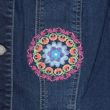 Load image into Gallery viewer, Embroidered Kaleidoscope Dark Blue Denim Jacket LG