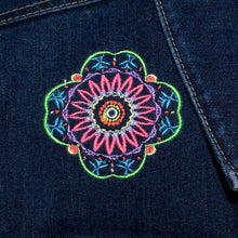 Load image into Gallery viewer, Embroidered Kaleidoscope Dark Blue Denim Jacket LG