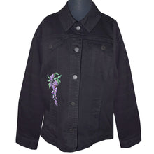 Load image into Gallery viewer, Custom Embroidered Wisteria Black Denim Jacket MED