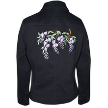 Load image into Gallery viewer, Custom Embroidered Wisteria Black Denim Jacket MED