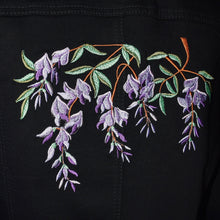 Load image into Gallery viewer, Custom Embroidered Wisteria Black Denim Jacket MED