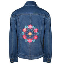 Load image into Gallery viewer, Embroidered Kaleidoscope Blue Denim Jacket SM