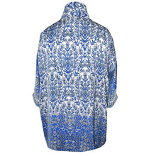 Load image into Gallery viewer, One of a Kind Blue and White Print Polyester Silky Kimono Jacket