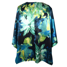 Load image into Gallery viewer, Shimmery Blue Floral Print Silk Charmeuse Poncho